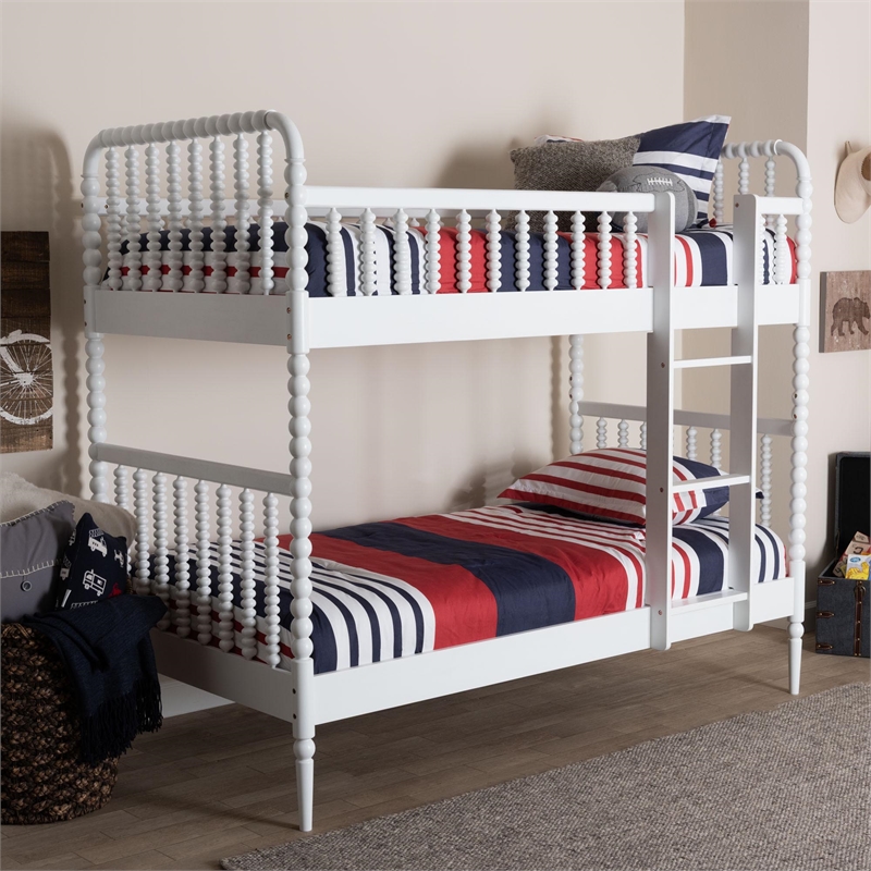 Baxton Studio Lucera Bobbin Bunk Bed with Ladder White