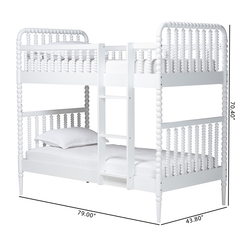 Baxton Studio Lucera Bobbin Bunk Bed with Ladder White