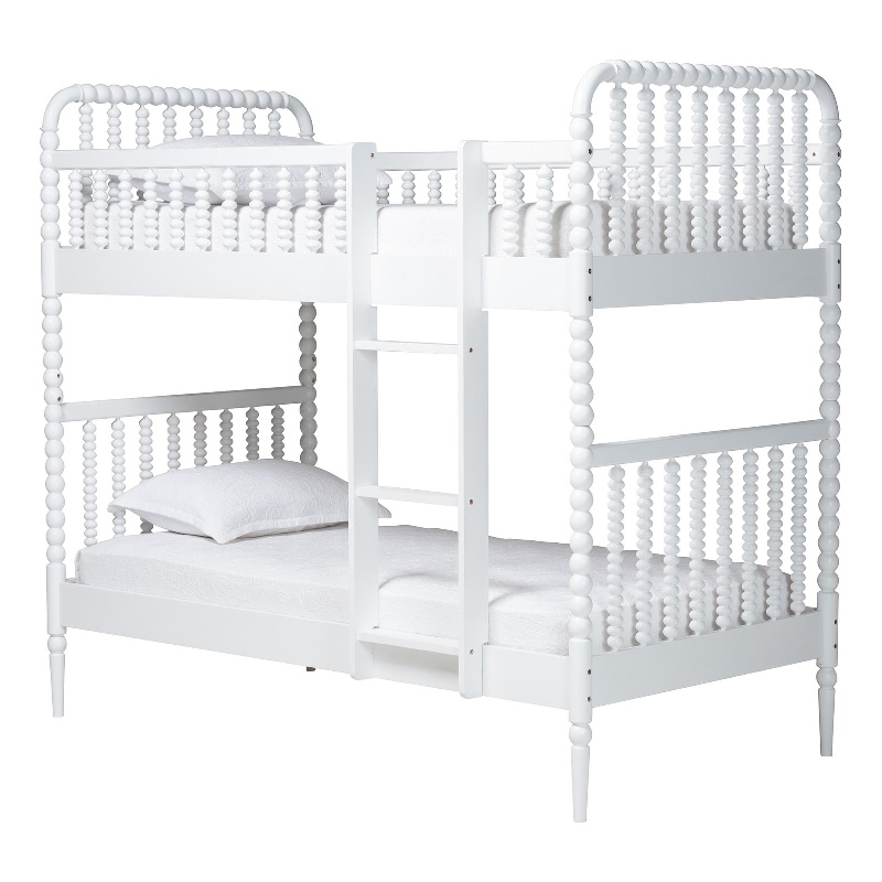 Baxton Studio Lucera Bobbin Bunk Bed with Ladder White
