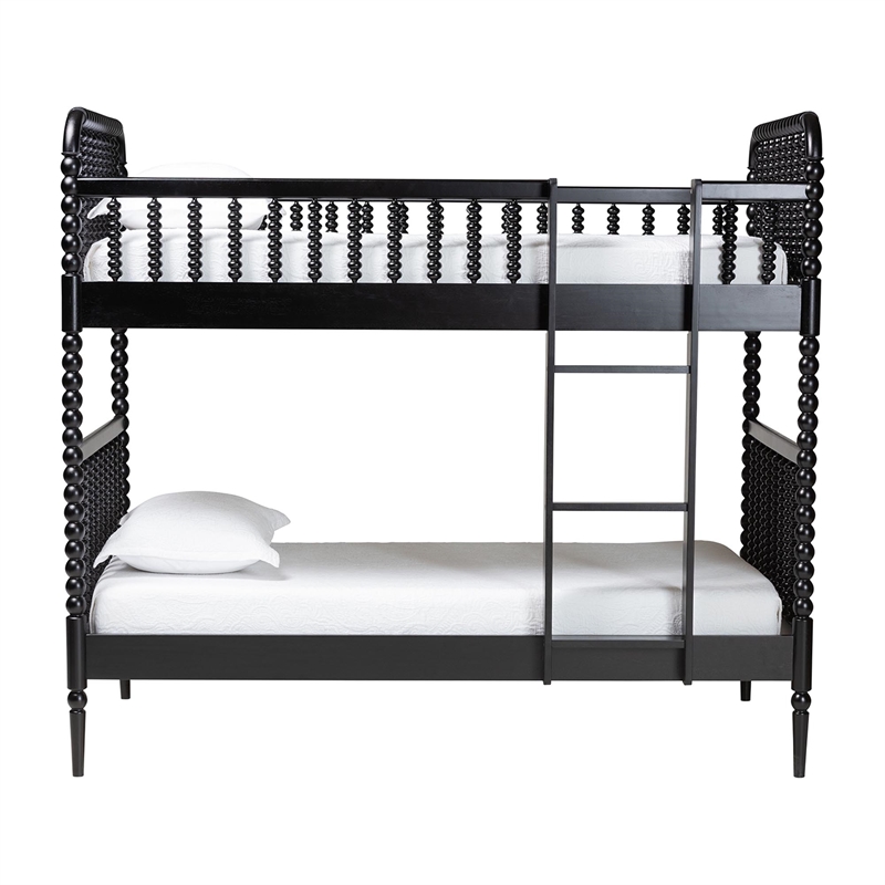Baxton Studio Lucera Bobbin Bunk Bed with Ladder Black