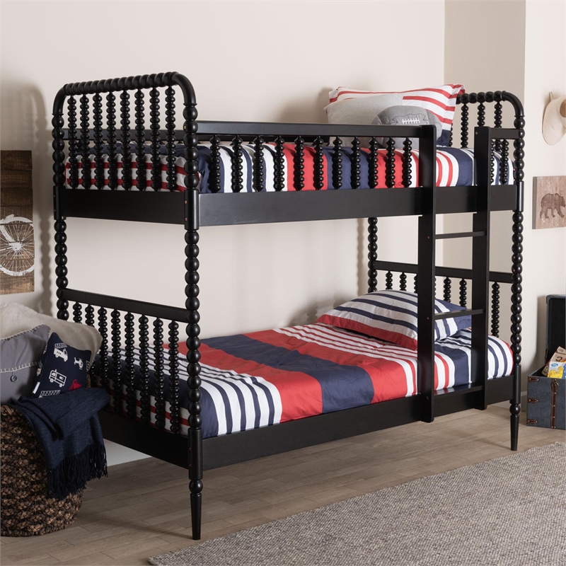 Baxton Studio Lucera Bobbin Bunk Bed with Ladder Black