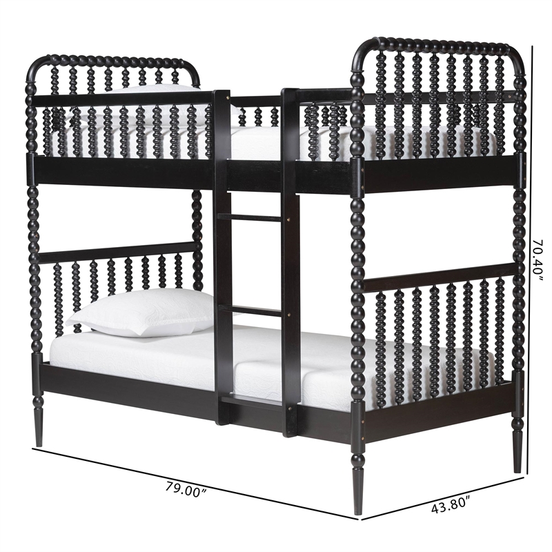 Baxton Studio Lucera Bobbin Bunk Bed with Ladder Black