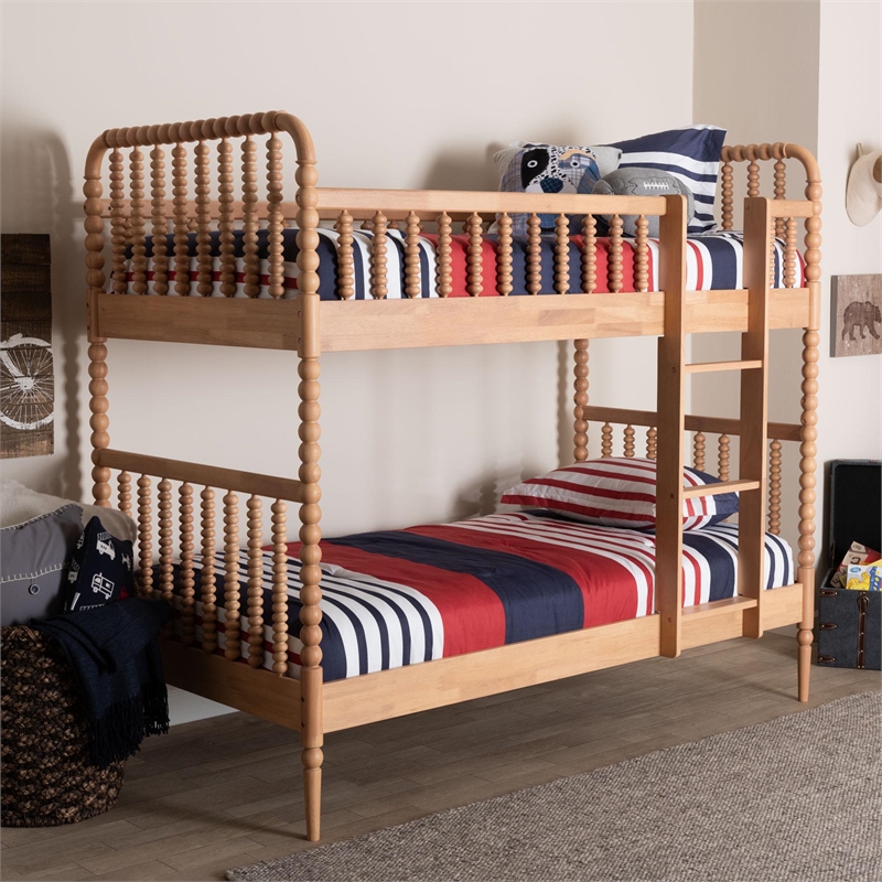 Baxton Studio Lucera Bobbin Bunk Bed with Ladder Beech Brown