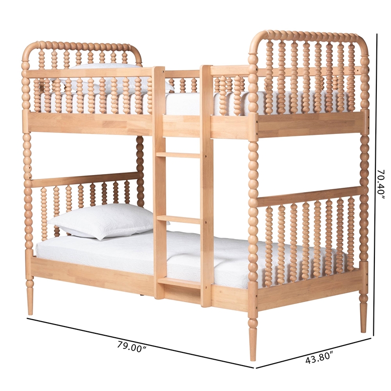 Baxton Studio Lucera Bobbin Bunk Bed with Ladder Beech Brown