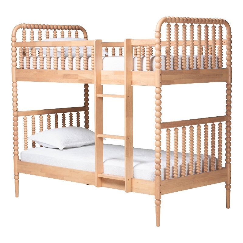 Baxton Studio Lucera Bobbin Bunk Bed with Ladder Beech Brown