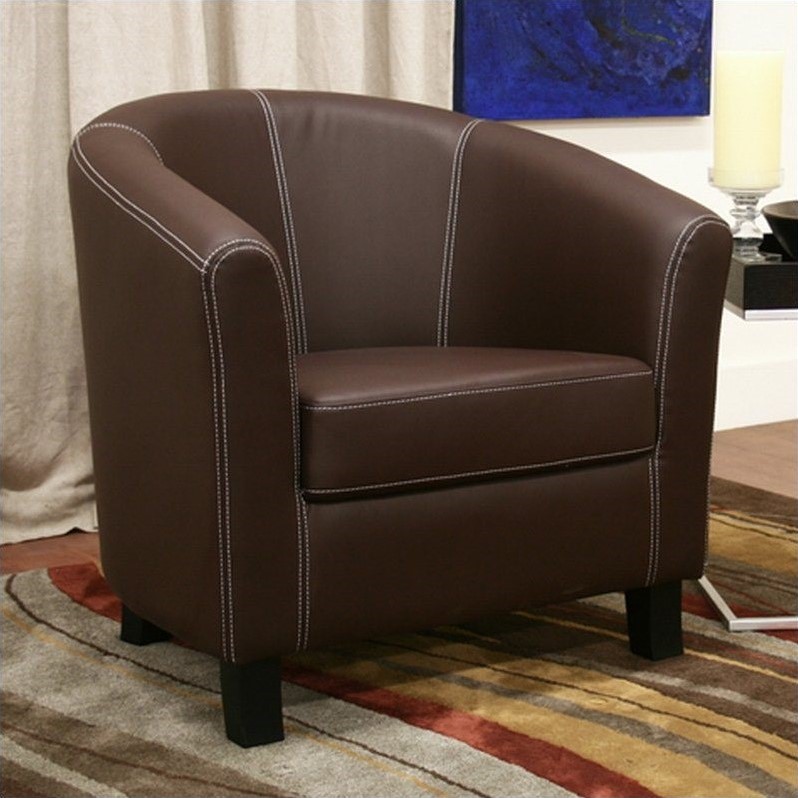 Faux Leather Barrel Club Chair in Brown - J-018-Dark Brown