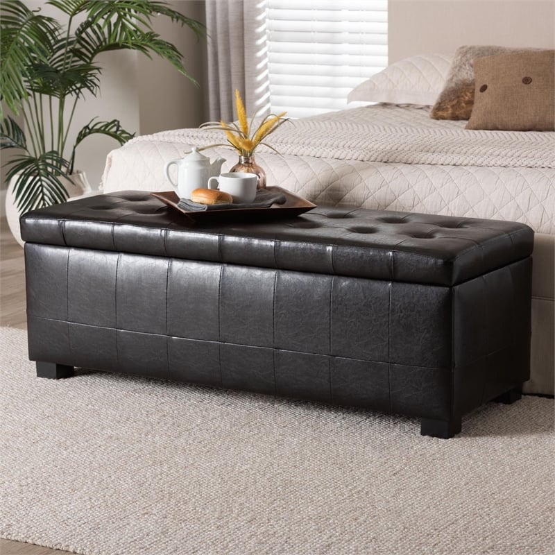 Storage Bench Ottoman in Dark Brown