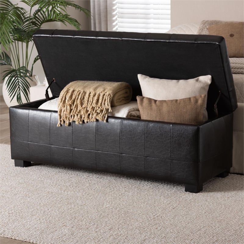 Storage Bench Ottoman in Dark Brown