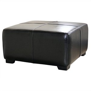 square leather ottoman footstool in black