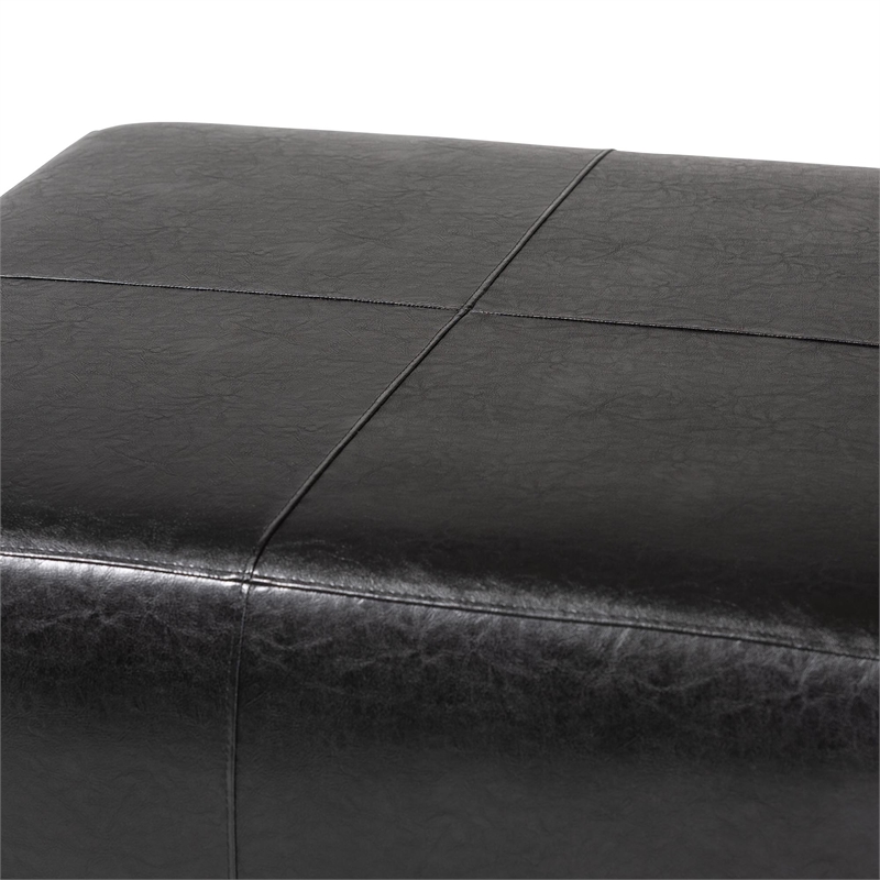 Square Leather Ottoman Footstool in Black