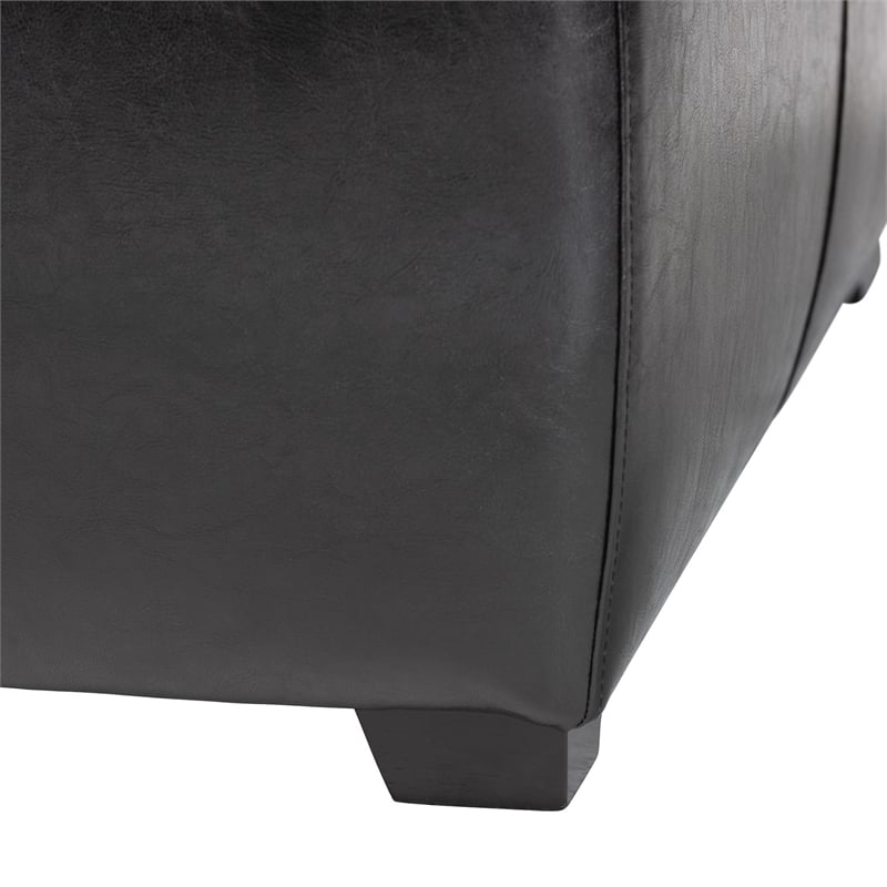 Square Leather Ottoman Footstool in Black