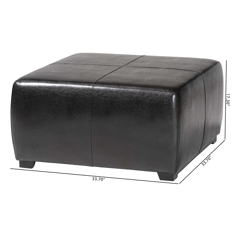 Square Leather Ottoman Footstool in Black