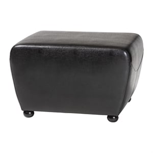Baxton Studio Black Full Leather Ottoman with Rounded Sides