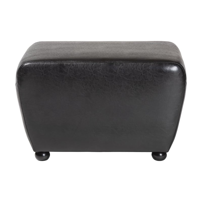 Baxton Studio Black Full Leather Ottoman with Rounded Sides