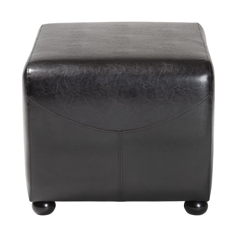 Baxton Studio Black Full Leather Ottoman with Rounded Sides