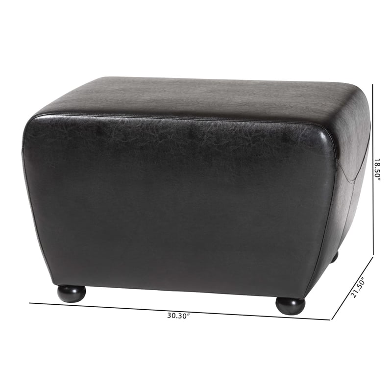 Baxton Studio Black Full Leather Ottoman with Rounded Sides