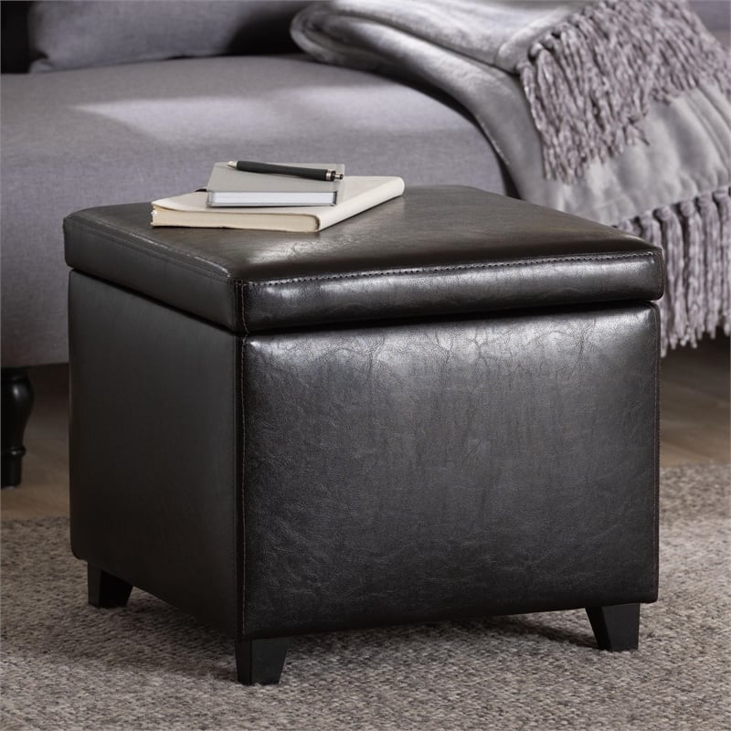 Small Storage Cube Ottoman in Dark Brown