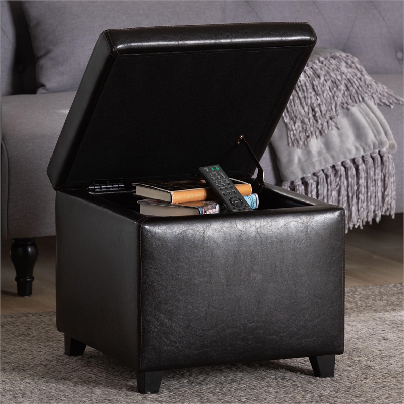 Small Storage Cube Ottoman in Dark Brown