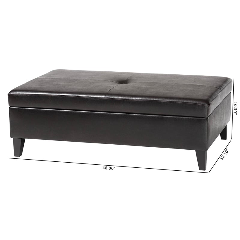 Baxton Studio Sandusky Leather Storage Cocktail Ottoman in Dark Brown
