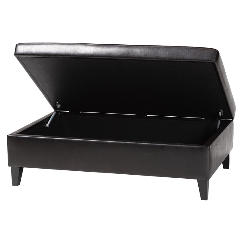 Baxton Studio Sandusky Leather Storage Cocktail Ottoman in Dark Brown