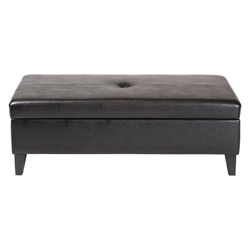 Baxton Studio Sandusky Leather Storage Cocktail Ottoman in Dark Brown