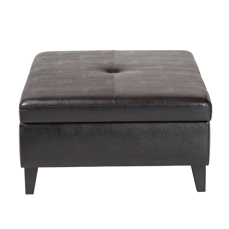 Baxton Studio Sandusky Leather Storage Cocktail Ottoman in Dark Brown