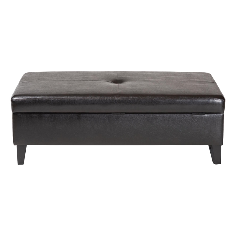 Baxton Studio Sandusky Leather Storage Cocktail Ottoman in Dark Brown