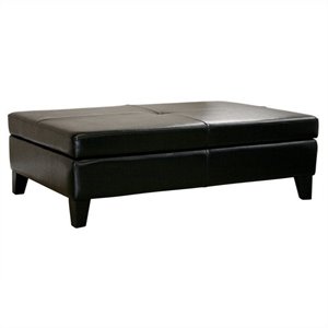 leather storage cocktail ottoman in black