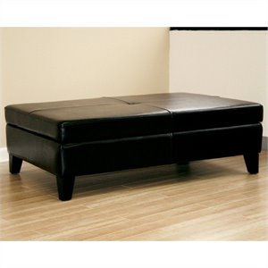 Leather Storage Cocktail Ottoman in Black