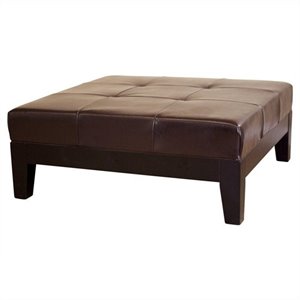square leather cocktail ottoman in dark brown