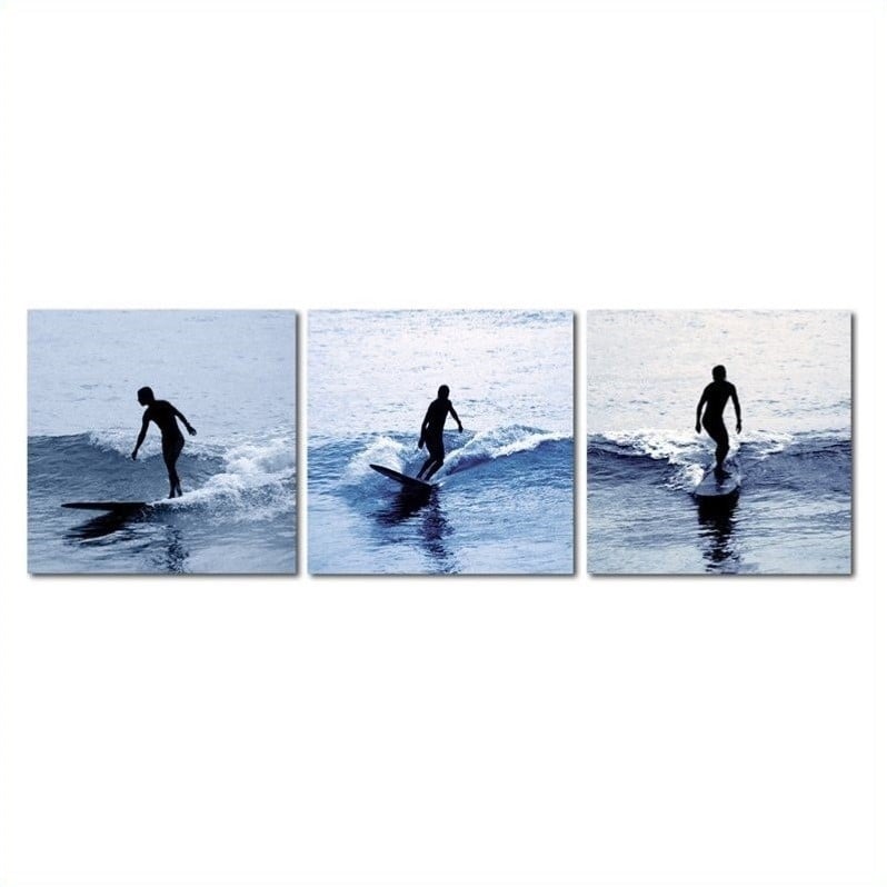 Surf Silhouettes Mounted Print Triptych in Multicolor