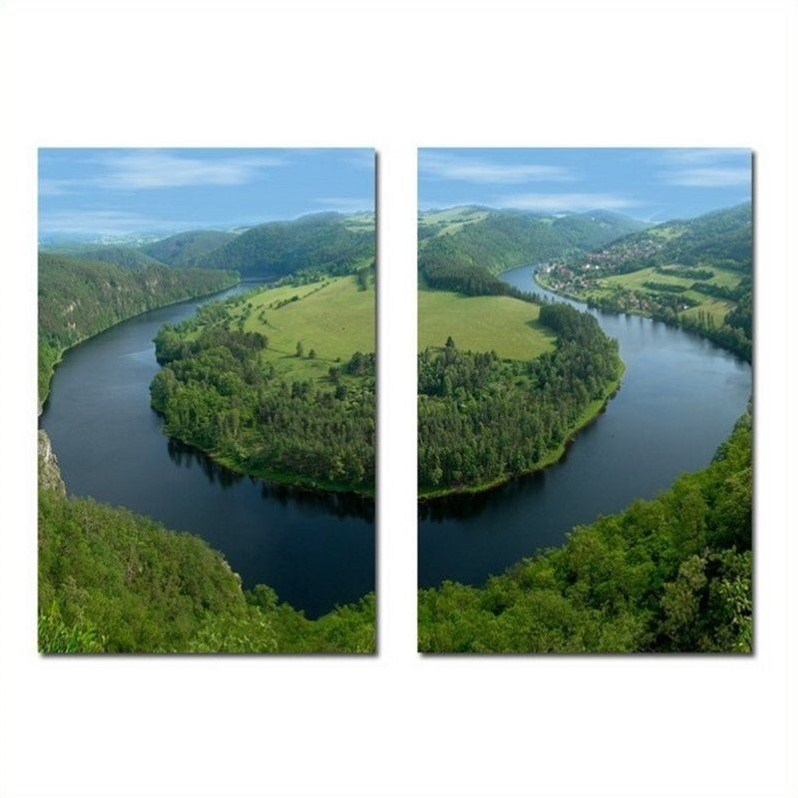 Baxton Wraparound Waterway Wall Mounted Print Diptych in Multicolor