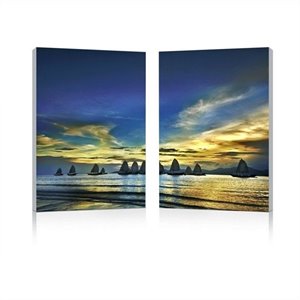 sunset sails mounted print diptych in multicolor