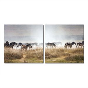 a zeal of zebras mounted print diptych in multicolor