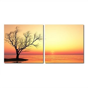 blazing horizon mounted print diptych in multicolor