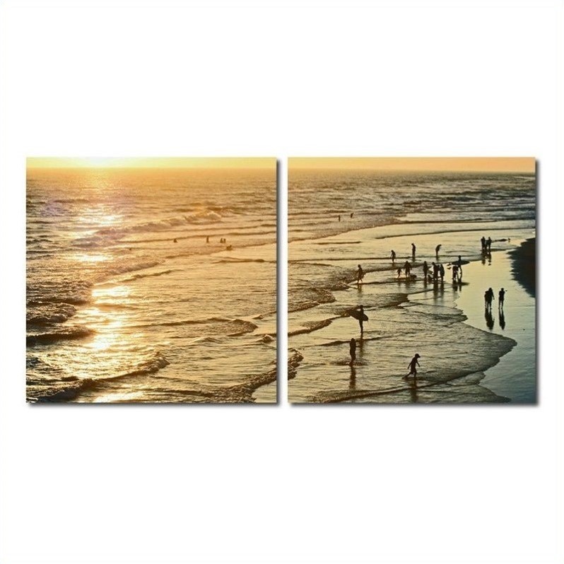 Wading in The Waves Mounted Print Diptych in Multicolor