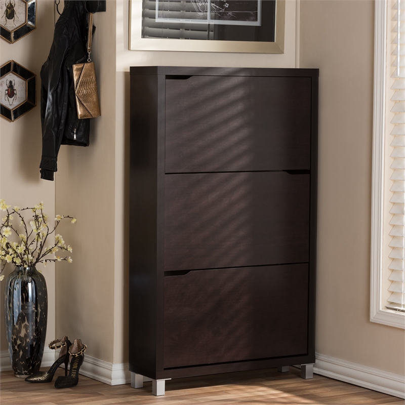 Baxton Studio Simms Modern Shoe Cabinet in Dark Brown