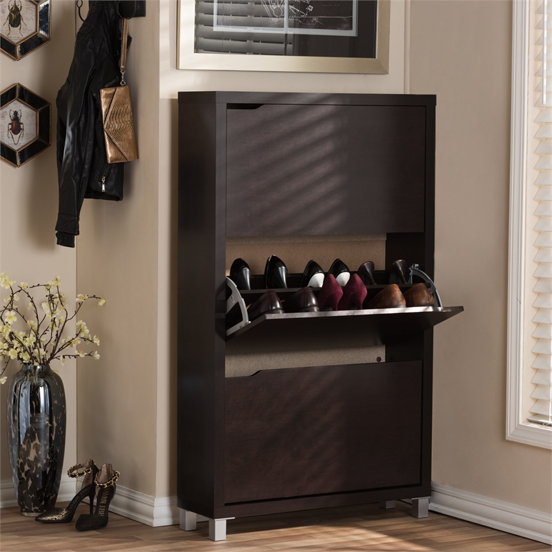 Baxton Studio Simms Modern Shoe Cabinet in Dark Brown