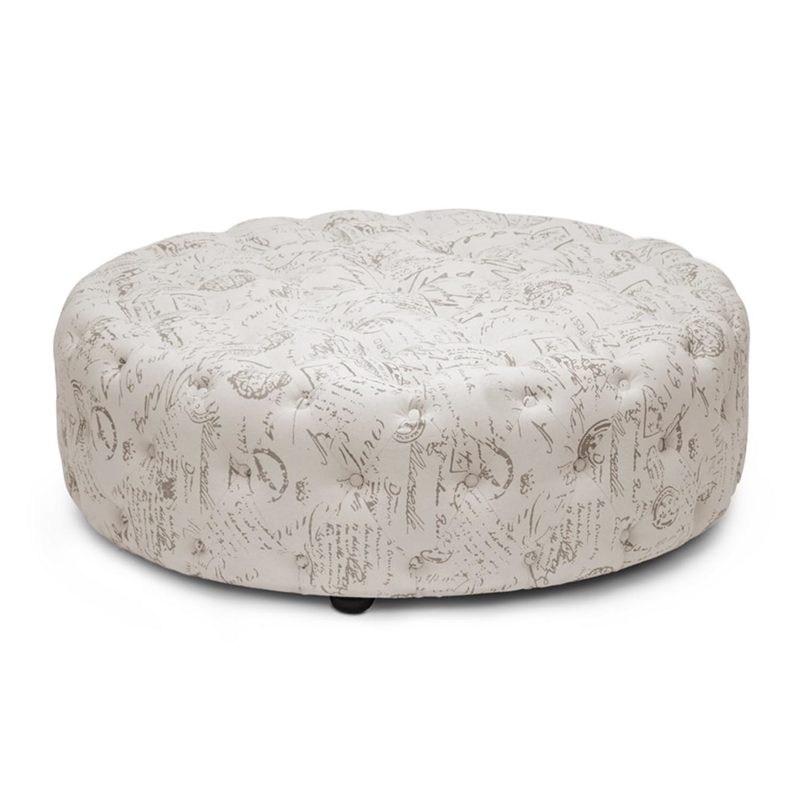 Cardiff Script Print Ottoman in Beige