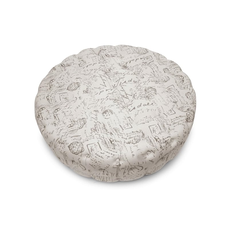Cardiff Script Print Ottoman in Beige