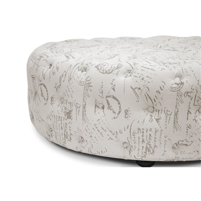 Cardiff Script Print Ottoman in Beige
