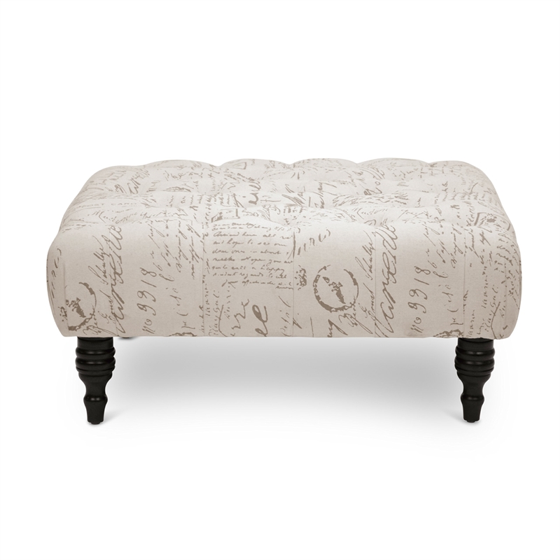 Keswick Script Print Ottoman in Beige