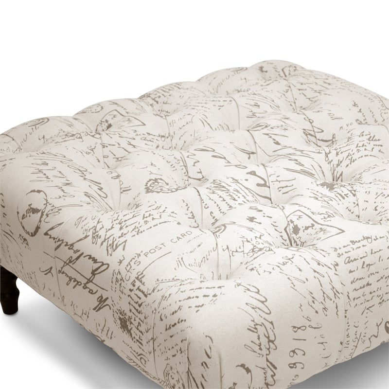 Keswick Script Print Ottoman in Beige
