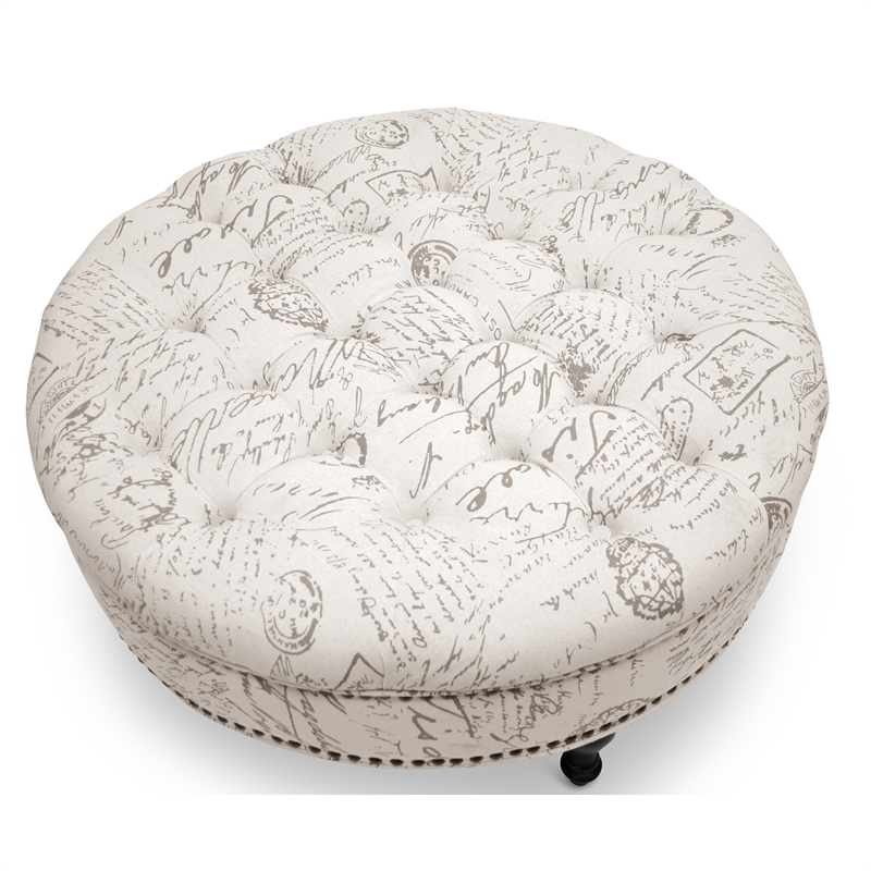 Palfrey Script Print Ottoman in Beige