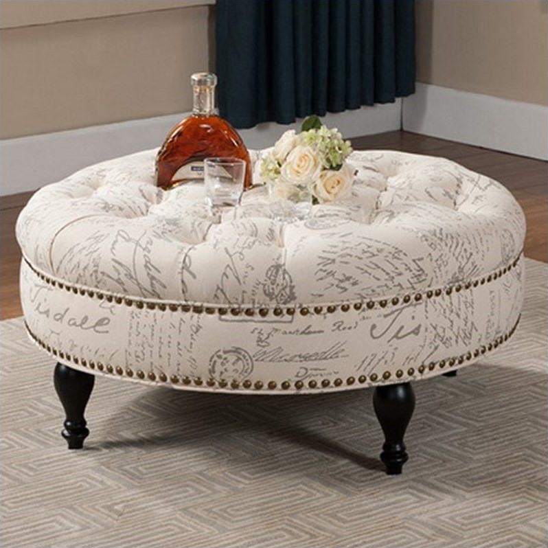 Palfrey Script Print Ottoman in Beige BushFurnitureCollection