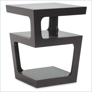 baxton studio clara modern end table with 3-tiered glass shelves in black