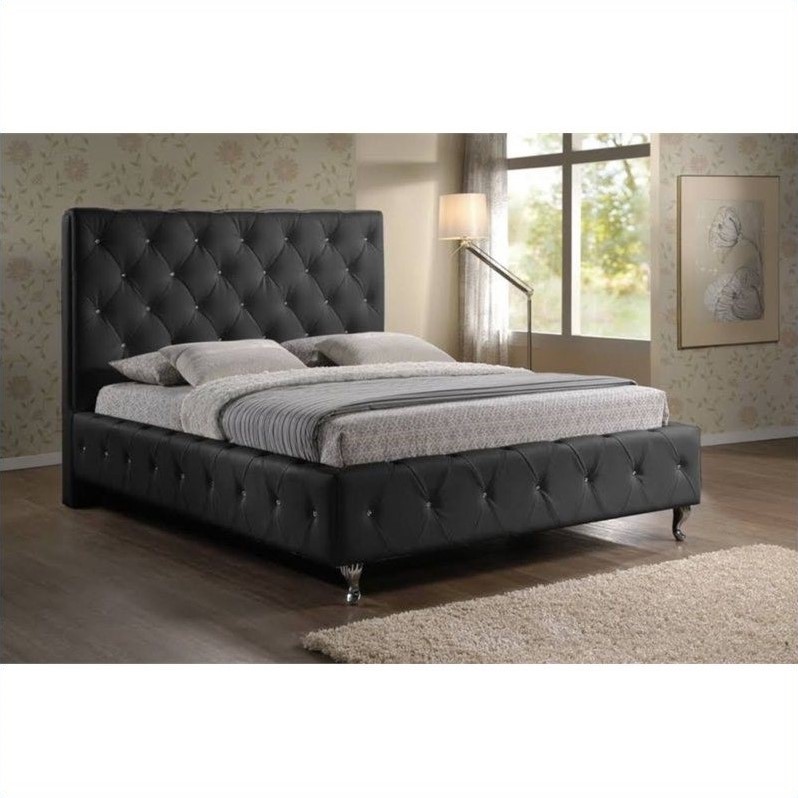 Stella Crystal Tufted Queen Platform Bed with Upholstered Headboard in