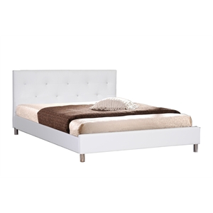 Barbara Leather Tufted Queen Platform Bed in White