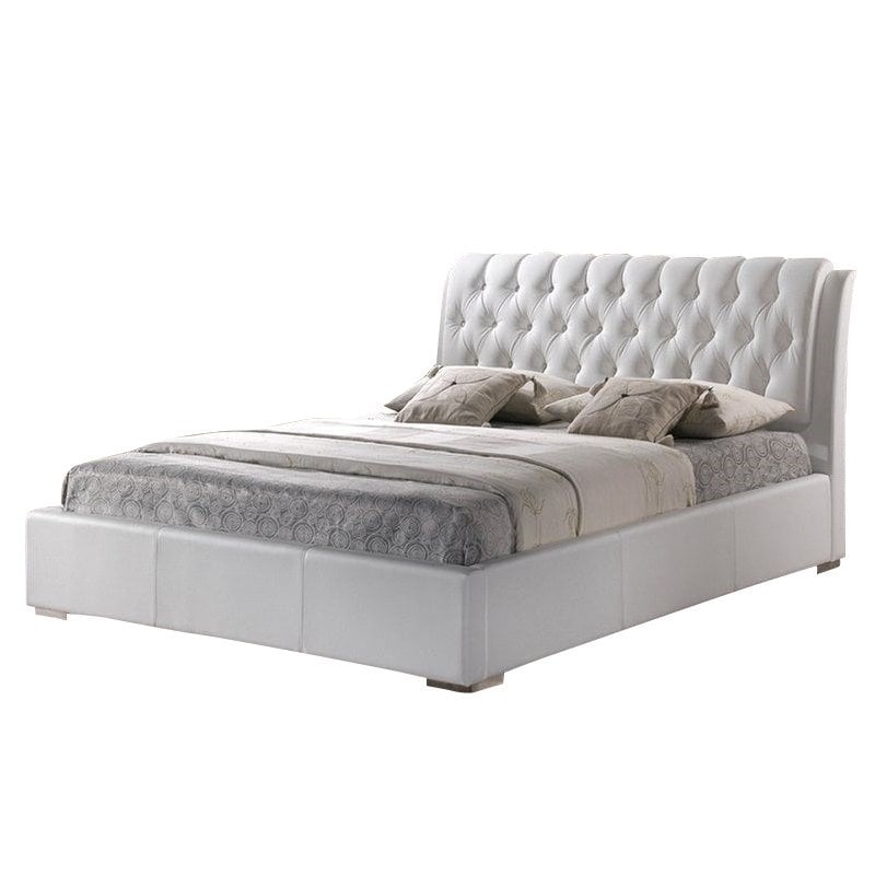 Bianca Full Platform Bed With Tufted, White Queen Platform Bed With Headboard