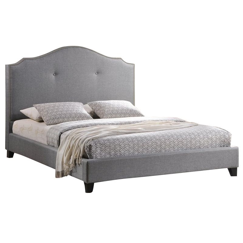 Marsha Scalloped King Platform Bed with Upholstered Headboard in Gray